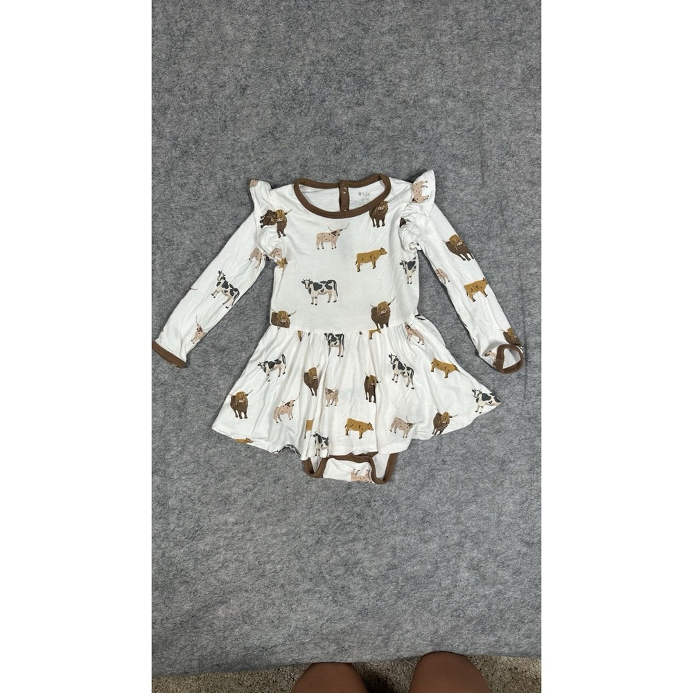 Kyte Baby Twirl Bodysuit Dress Cow Print Sz 12-18 Months Fall
